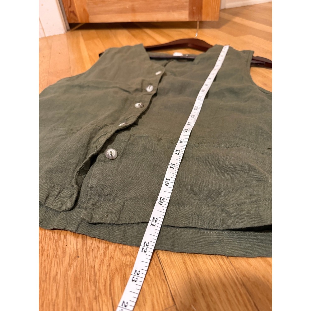 Cut Loose Womens Olive Green 100% Linen Button Front Cinch Back Vest Size M USA - Picture 9 of 9